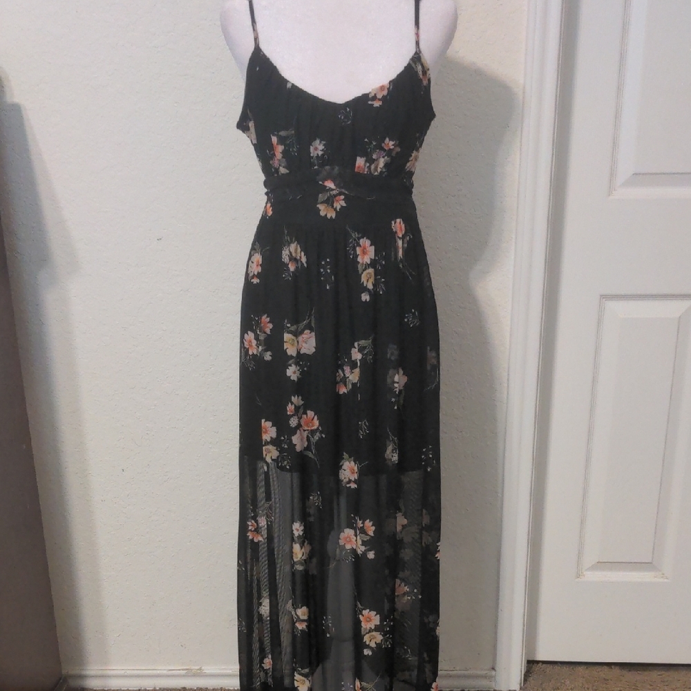Black Floral Maxi Dress with Spaghetti Straps